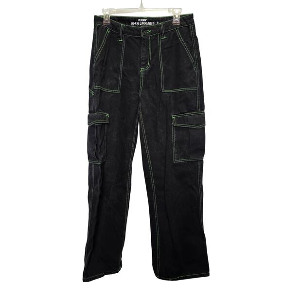 Hot Topic Denim - Hot Topic Black With Green Stitching Carpenter Pants Flare Y2K Retro 90s Goth